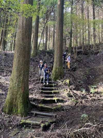 湖尻峠から石畳を歩いて深良水門に下る 