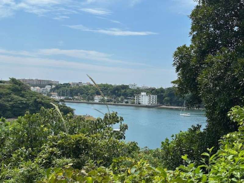 かつて三浦氏の居城であった新井城跡から油壷湾を眺める