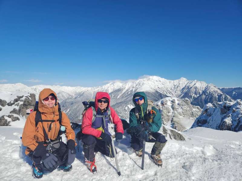 穂高連峰をバックにて