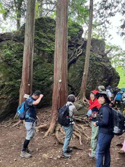 天狗岩。遠くから見ると、天狗が上を向いたような形をしているそう 