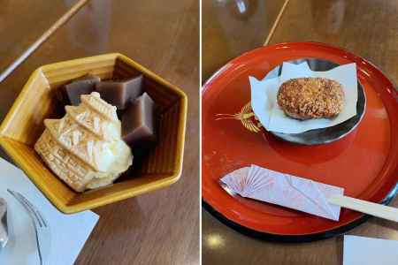 でっちようかんアイスクリーム添えと里芋コロッケ